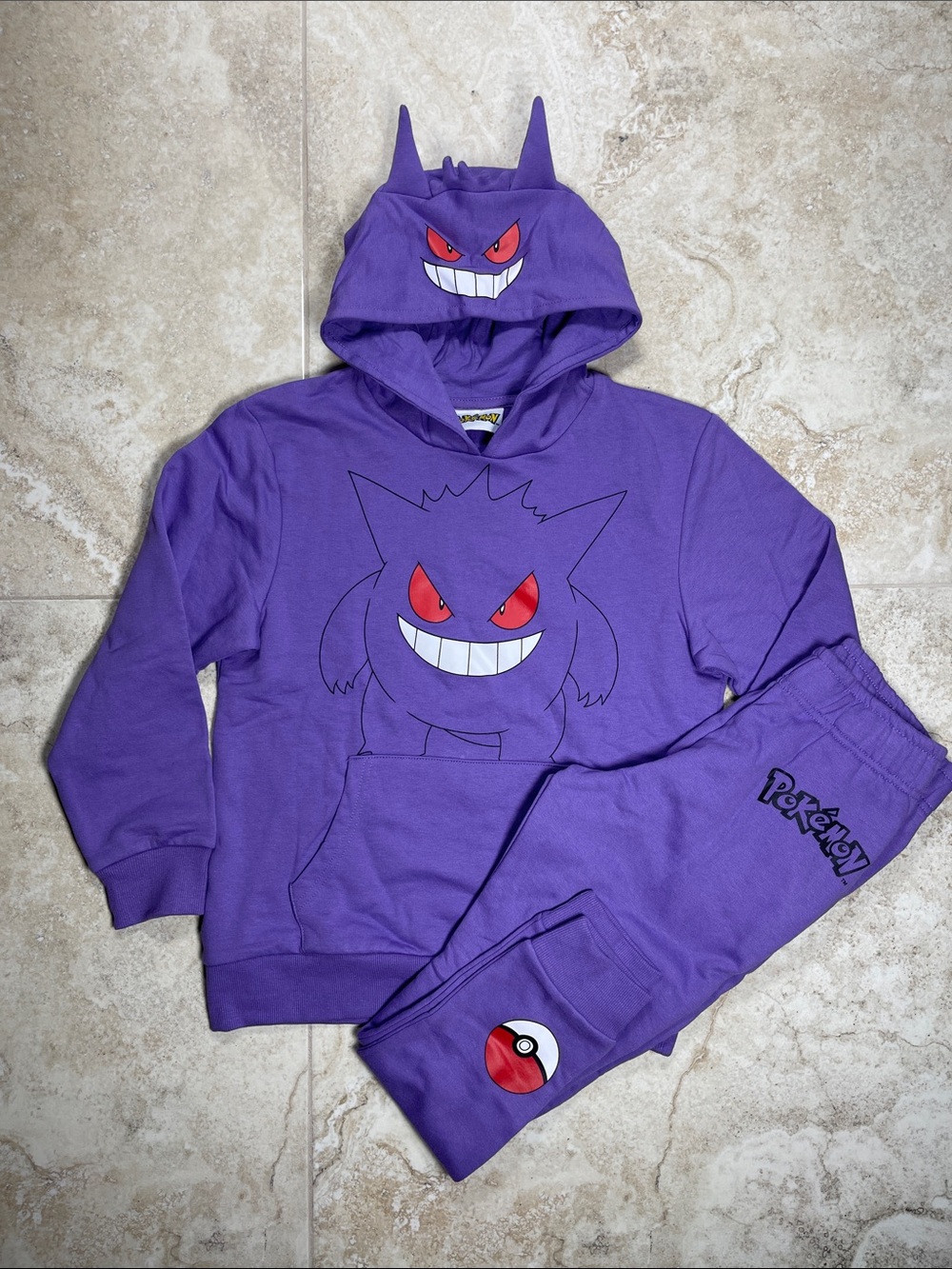 Gengar Hoodie (9/10) & Sweatpants (7/8) Set - Purple Pokémon Loungewear